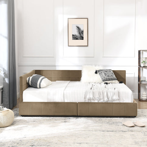 Storage Upholstered Tufted Bed Frame With Backrest And Armrests