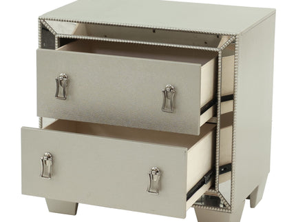 Nightstand With 2 Drawers And Mirror Accent - Silver