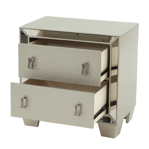 Nightstand With 2 Drawers And Mirror Accent - Silver