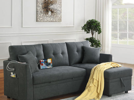 Sectional Sofa Bed L Shaped Sofa Couch Bed With USB Port, Reversible Chaise With Storage