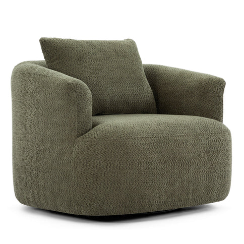 360° Swivel Barrel Sofa Chair With Throw Pillow, Upholstered Accent Chair