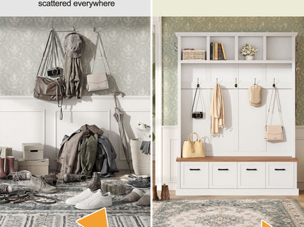 Hall Tree With Storage Bench Mudroom Coat Rack With 6 Hooks