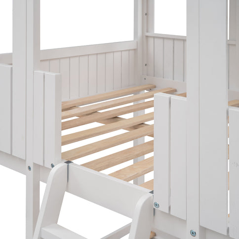 Bunk Bed With Roof, Window, Guardrail, Ladder