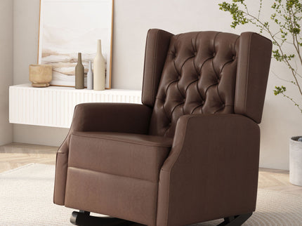 Amedou - Contemporary Tufted Wingback Rocking Chair - Dark Brown