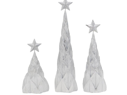 Resin / Foil Christmas Tree With Star Top (Set of 3) - White / Silver