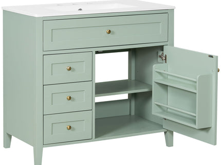 Bathroom Vanity With Sink, 3 Drawers & Cabinet With Adjustable Shelves