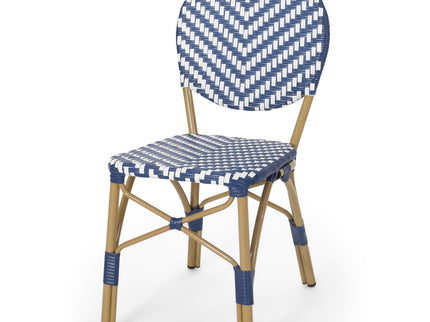 Outdoor Rattan And Aluminum French Armless Bistro Chairs Set - Navy Blue