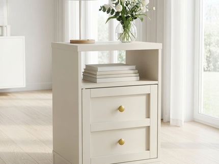 Nightstand With Door & Shelf, 2 Drawer Side Table