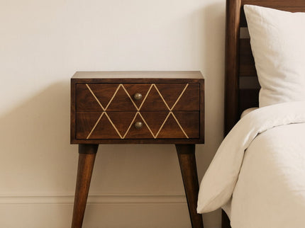 Inlay Geo Brass Bedside Table - Chestnut