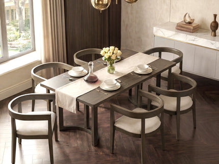 Rectangular Dining Table Set For 6 With Upholstered Barrel Back Chairs