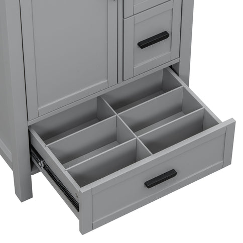 Bathroom Vanity With Sink, Soft Close Door, Double Layer Door Shelf And 3 Drawers - Gray