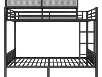 Queen Over Queen Bunk Bed With Ladder And Storage Shelf - Black
