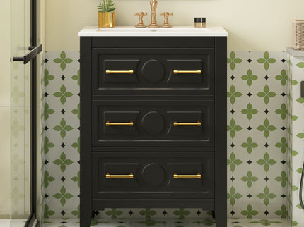 Bathroom Vanity With Sink, Free Standing Single Set, 3 Drawer Storage Cabinet