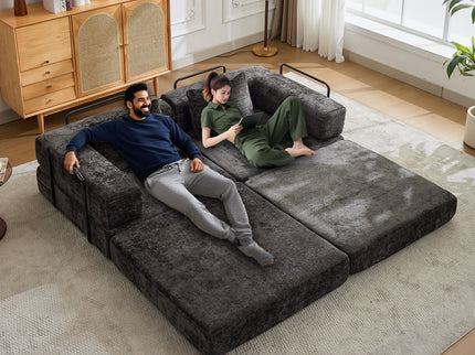 Convertible Floor Sofa Bed With Pillow Back Support Armrest