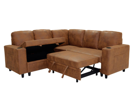 Upholstered L - Shape Sectional Sofa Bed With Pull Out Sleeper And Storage