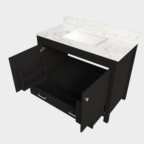 Bathroom Vanity Set, Sink And Faucet Holes Included - Black