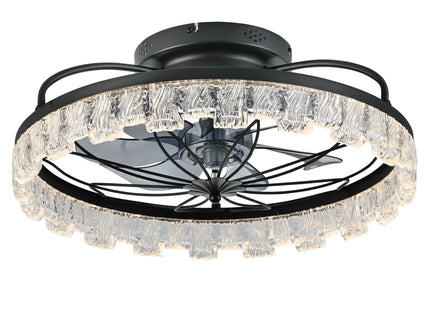 Ceiling Fan With Light, Flower Caged Ceiling Fan With Remote, LED Low Profile Ceiling Light - Matte Black