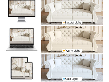 Oversized Chesterfield Pull Out Sofa Bed, Roll Arm Couch With Flower Tufting For Living Room