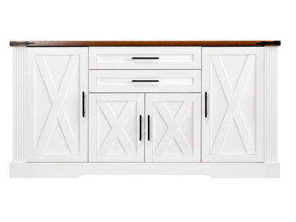 Barn Door Storage Cabinet With 2 Drawers & Door Rack, Adjustable Shelves