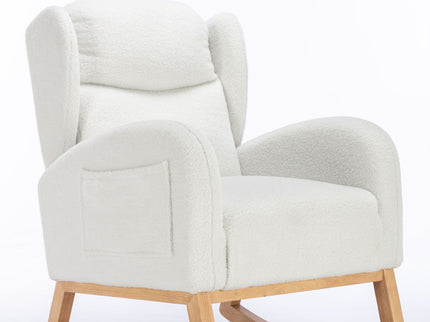 Teddy Fabric Rocking Chair With Packet Wood Legs - Ivory