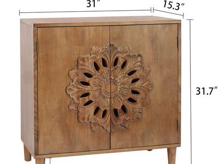 2 Door Accent Storage Cabinet With Floral Design, Sideboard For Living Room - Dark Brown