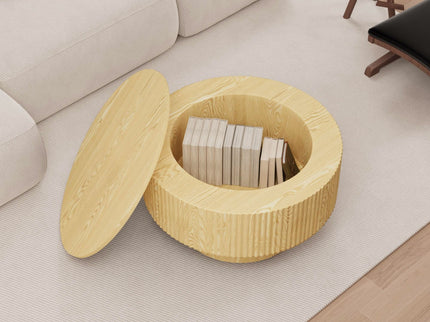 Modern Circular Coffee Table With Stripe Design And Storage Space