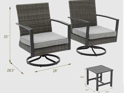 3 Piece Patio Furniture, Swivel Rocker Bistro Set With Side Table & Cushions For Porch - Gray