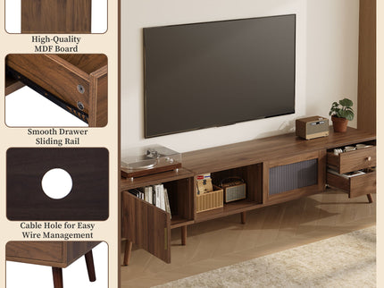 Doors TV Stand For TVs Up To 85", Entertainment Center With Storage Cabinets, TV Media Console Table For Living Room - Natural