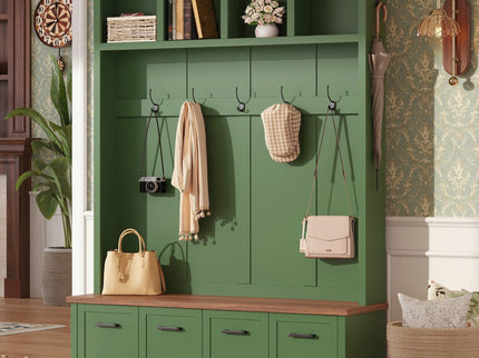 Hall Tree With Storage Bench Mudroom Coat Rack With 6 Hooks