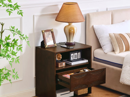 Nightstand With USB Ports & Outlet Hole, End Table With Drawer
