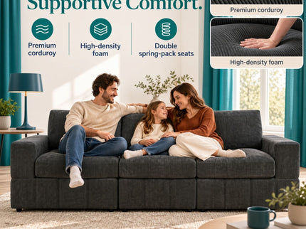 Oversized Modular Sectional Sofa 3 Piece Set For Living Room - Dark Gray