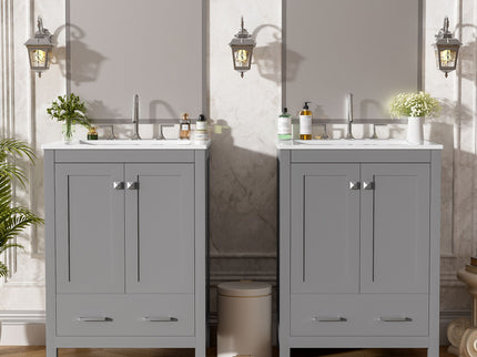 Bathroom Vanity With Integrated Undermount Ceramic Sink, 2 Doors And 1 Drawer, Soft Close Hinges