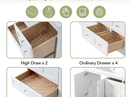 Shaker Free Standing Bathroom Vanity Cabinet & Sink, Soft Close Drawers, Soft Close Doors