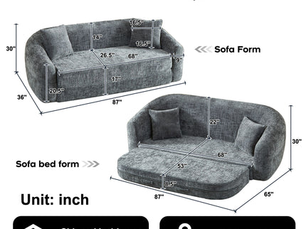 Curved Convertible Sofa, 2 In 1 Fold Out Bed With Pull Out Base And Deep Seat