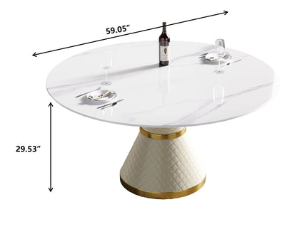 Modern Artificial Stone Round Carbon Steel Base Dining Table, Can Accommodate 6 People