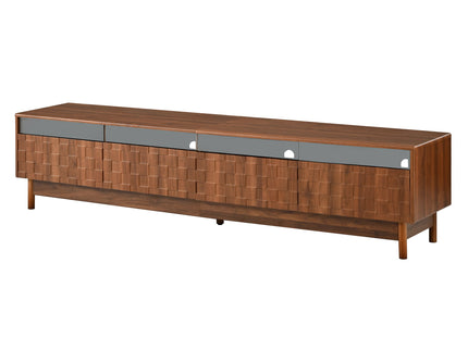 TV Stand With LED Lights And Glass Drawers For Living Room - Walnut