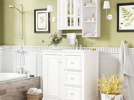 Bathroom Vanity With Sink, Modern Elegant Bathroom Storage Cabinet With 3 Drawers And Adjustable Shelves, Freestanding Vanity Set With Mirror Cabinet, Single Sink Bathroom Vanity