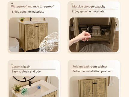 Folding Floor Cabinet With Ceramic Sink, Space Saving