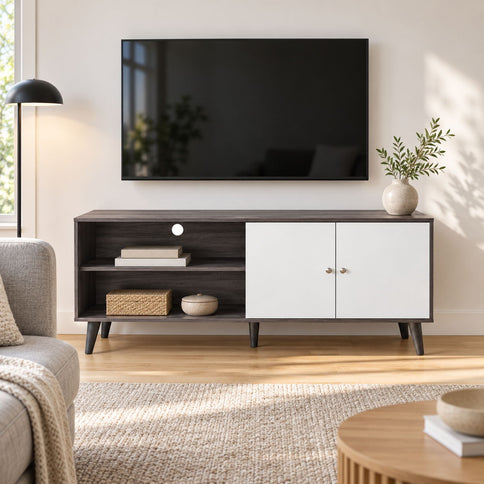 Amidon - TV Stand, With 2 Storage Shelves And 1 Cabinet