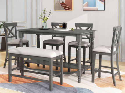 Counter Height Dining Set With Shelf, 4 Chairs And Bench