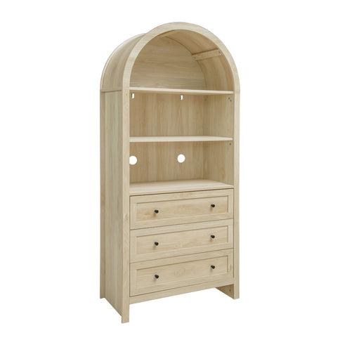 Arched Kitchen Pantry, Modern Farmhouse Wood Kitchen Storage Cabinets, Arched Storage Display Cabinet With Adjustable Shelves, Versatile Cupboard For Kitchen, Dining Room, Living Room - Natural