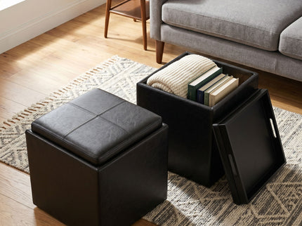 Rockwood - Upholstered Cube Storage Ottoman With Tray