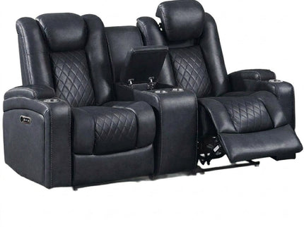 Power Reclining Loveseat With Adjustable Headrest, Storage, Cup Holders - Inky Blue