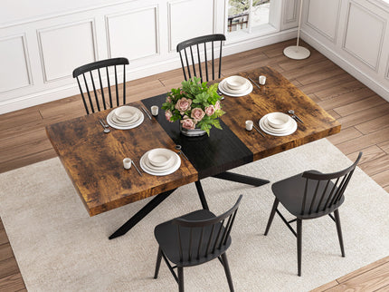 Retro Rectangular Stretch Dining Table With Embossed Center Plate