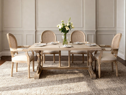 French Vintage Upholstered Fabric Dining Armchair (Set of 2) - Beige