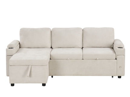Convertible L Shaped Sofa Couch With Storage, Cup Holders, USB Ports