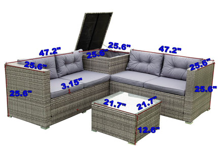 4 Piece Patio Sectional Wicker Rattan Outdoor Furniture Sofa Set With Storage Box