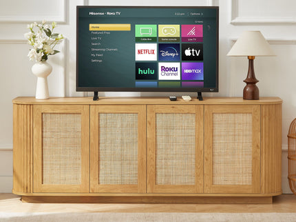 Contemporary Wave Shaped TV Stand With Rattan Doors