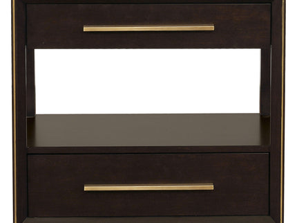 2 Drawer Nightstand With Trim And USB Charging - Brown