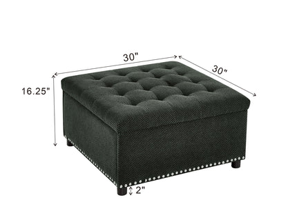 Square Tufted Storage Ottoman With Nailhead Trim